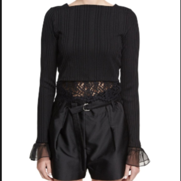 3.1 PHILLIP LIM CROPPED TOP (ribbed with lace) S P - Picture 1 of 4